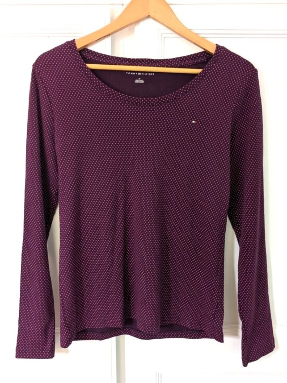 NWOT Tommy‎ Hilfiger Women’s Long Sleeve Dot-Print Top — Deep Plum M